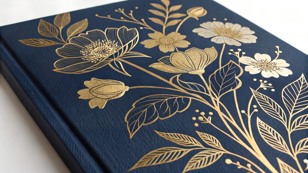 Embossed Floral Book Cover with Gold Foil Details.